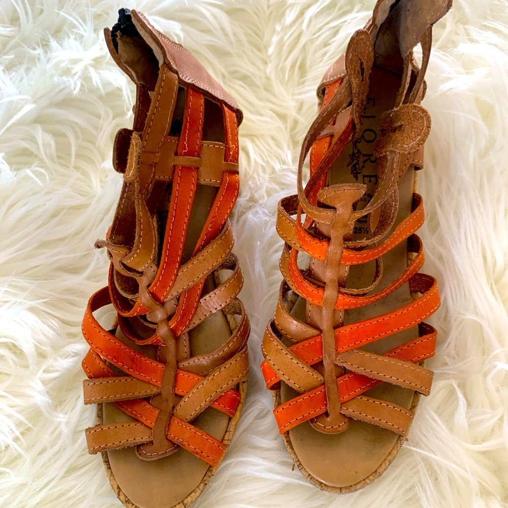 FIORE -Made in Mexico Colorful 100% Leather Wedges Sz9